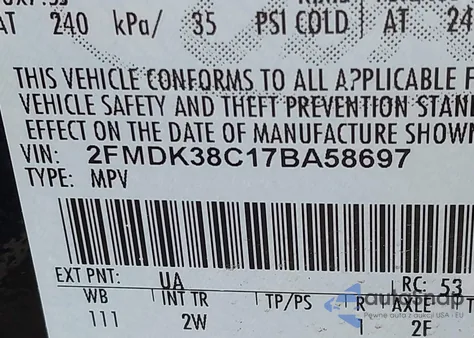 2007 Ford Edge Sel из США, поврежденный, VIN 2FMDK38C17BA58697